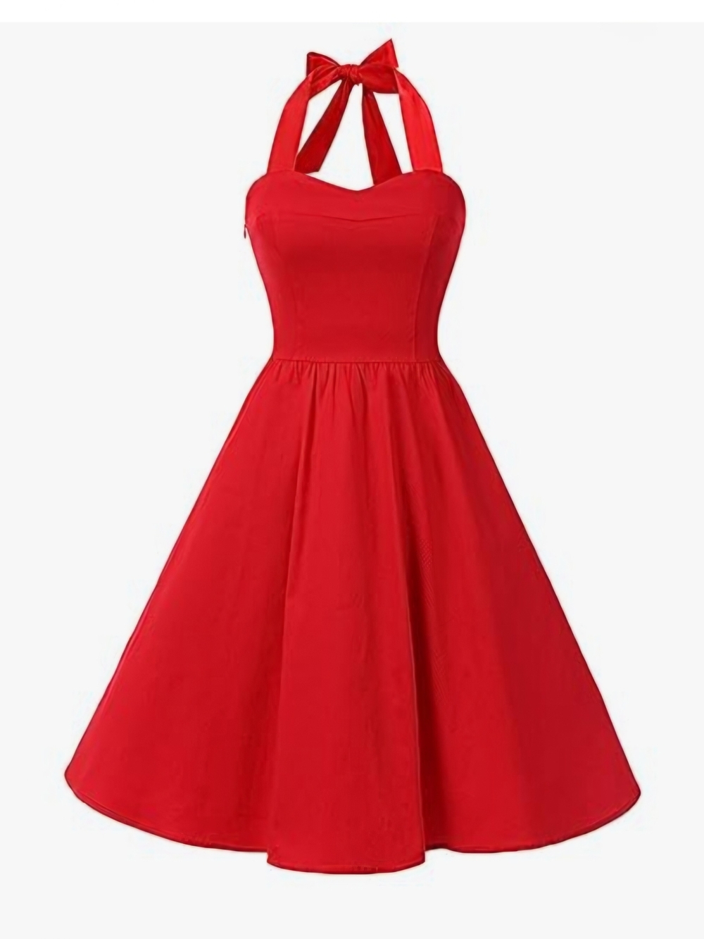Classic Red One-Shoulder Halter Fit-and-Flare Dress